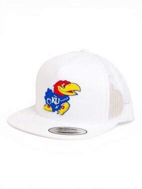 Kansas Jayhawks 3D Snapback Flat Bill Trucker Hat- White